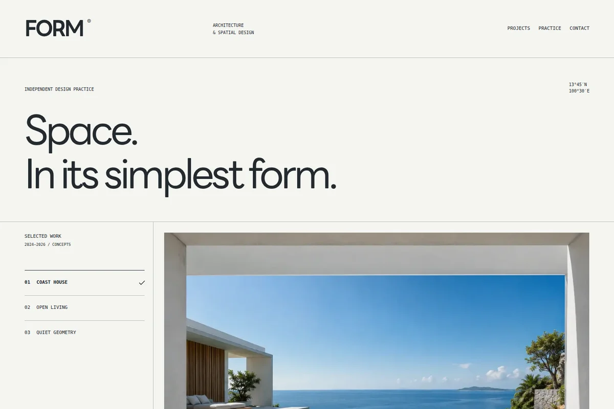 หน้าเว็บไซต์คอนเซปต์ FORM — อสังหา / ออกแบบ