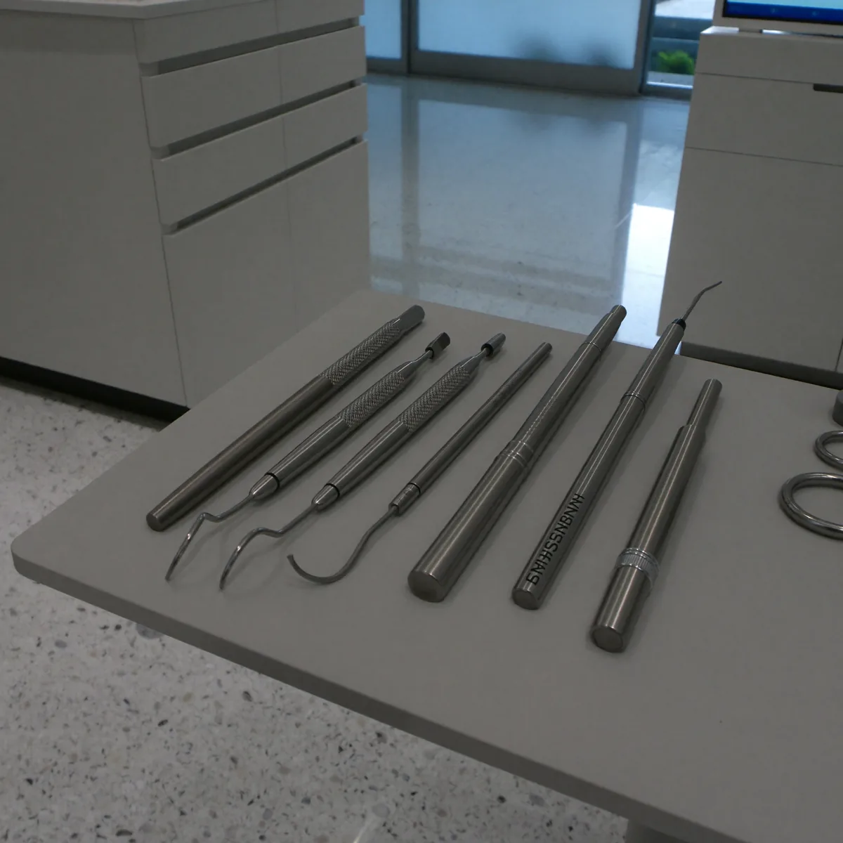 Sterilised instruments laid out on a tray