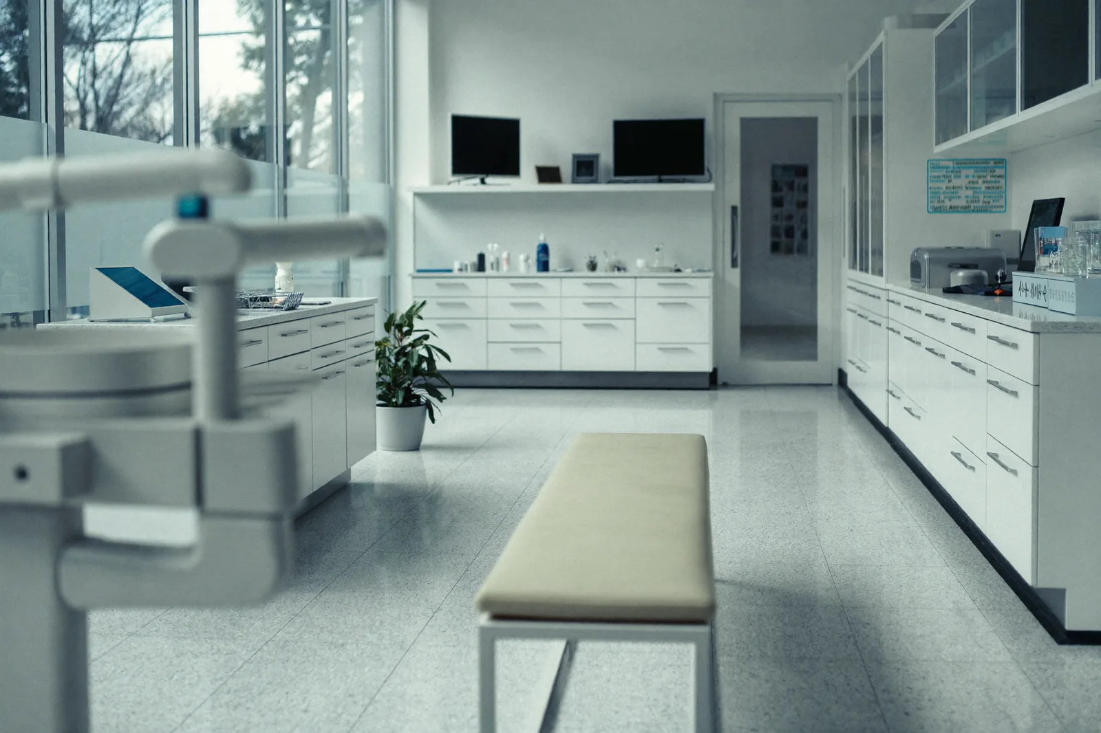 A treatment room prepared before the first appointment of the day