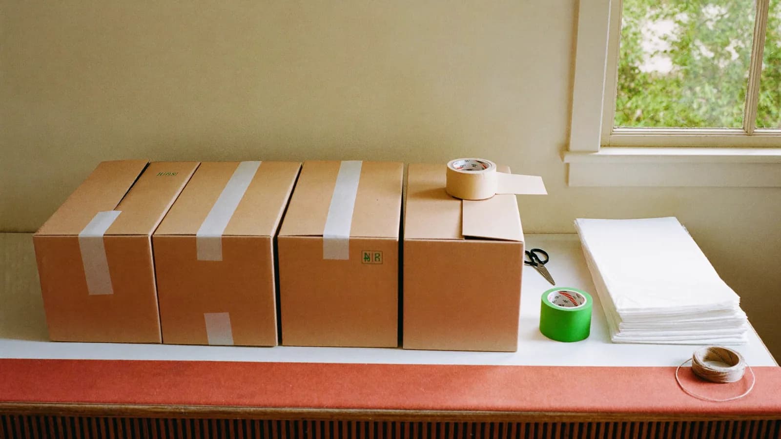 Parcels boxed and labelled, ready to leave