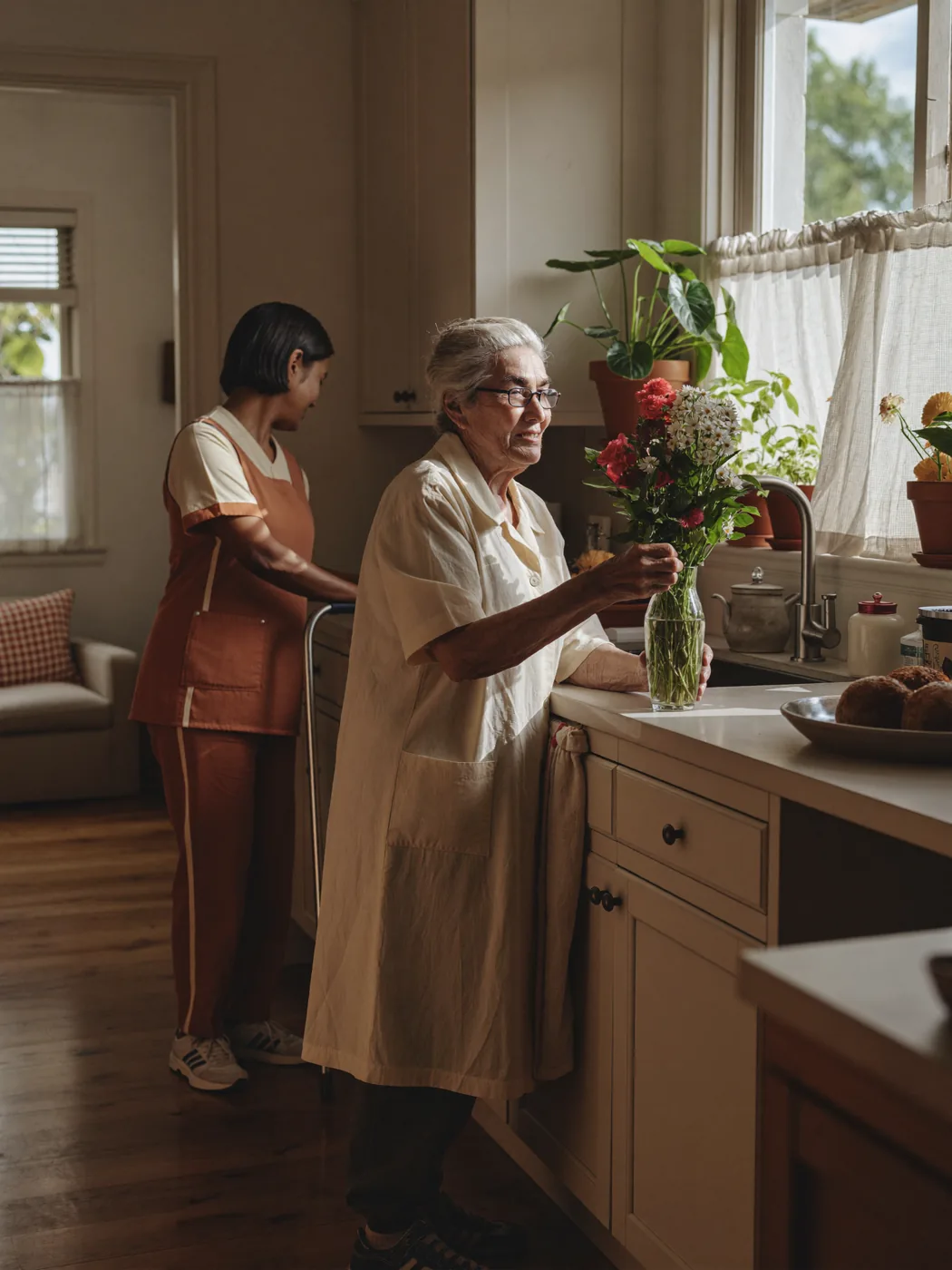 A shared meal being prepared in a family kitchen