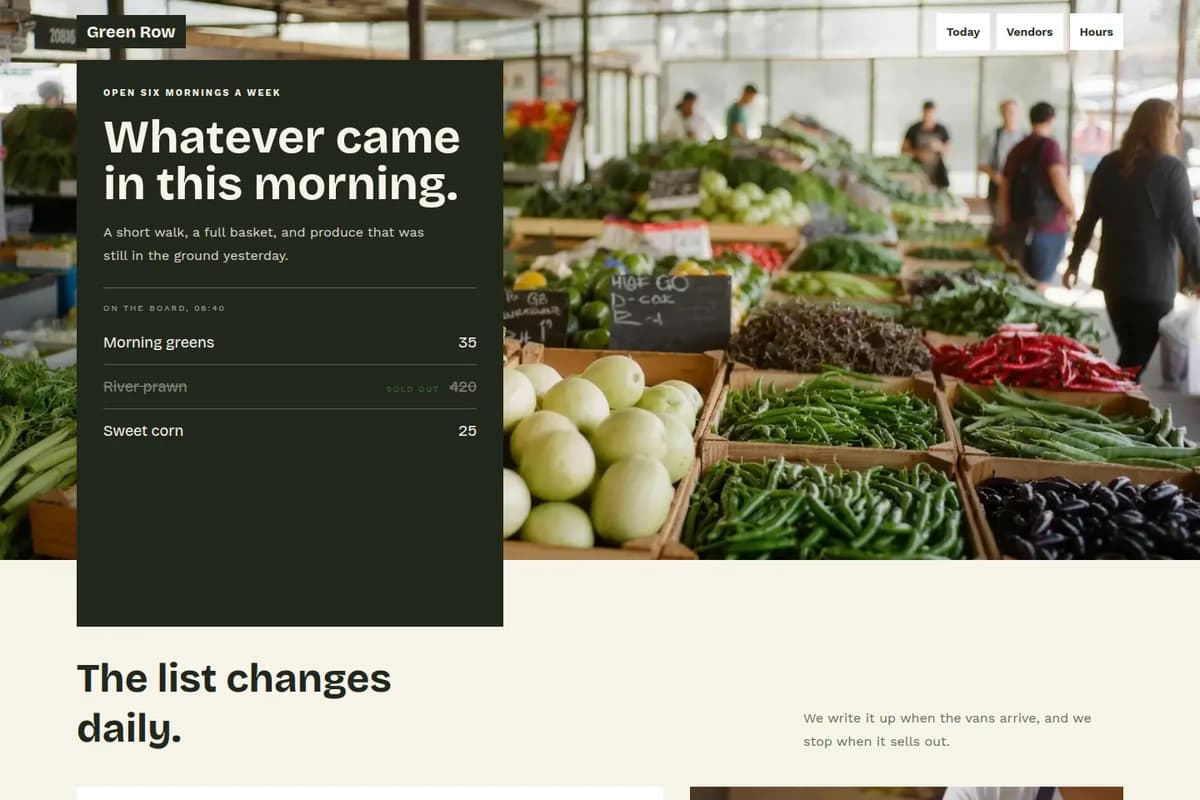 ตัวอย่างเว็บไซต์ Green Row Market