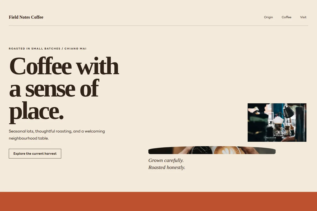ตัวอย่างเว็บไซต์ Field Notes Coffee